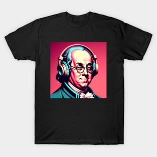 Pink Benjamin Franklin Wearing Headphones T-Shirt